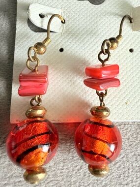 Handcrafted Red Glass Bead Drop Earrings